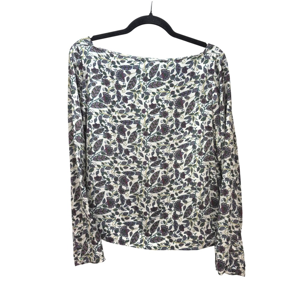 J Crew Drapey Boatneck Purple Ivory Floral Print Long Sleeve Blouse Top Womens M